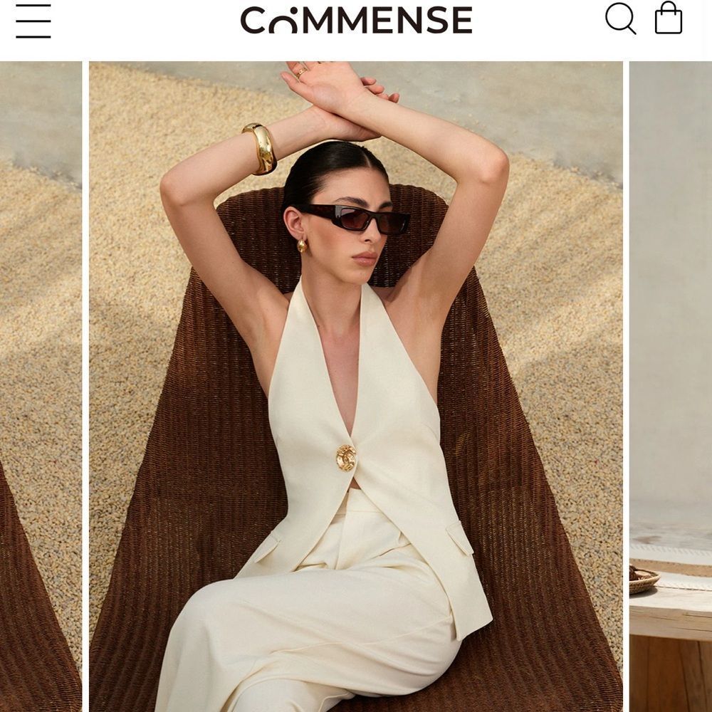 Commense Cream Halter-Style Tailored Vest with Gold Button